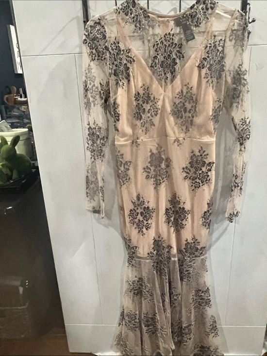 Vici Dresses & Skirts - Vici Beige Maxi Dress with Black Floral Lace Overlay